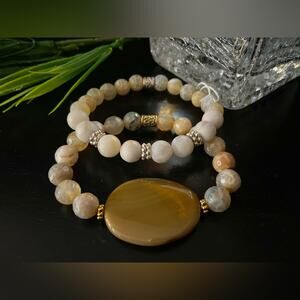 ALL THINGS BEAUTIFUL: Dendritic Agate Faceted w/Oval Fire Agate Set (NWOT)